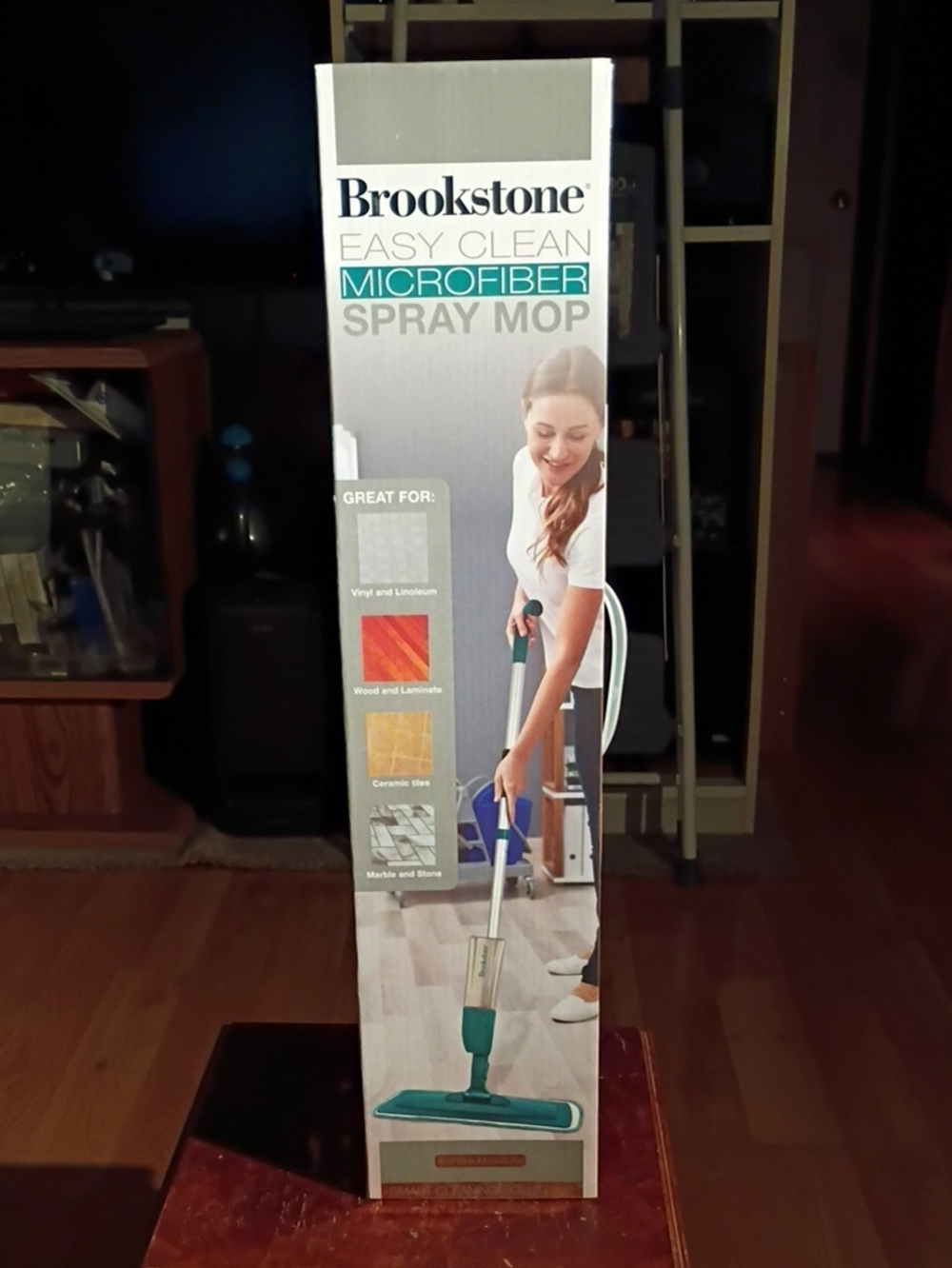 Brookstone Microfiber Spray Mop in Teal and White